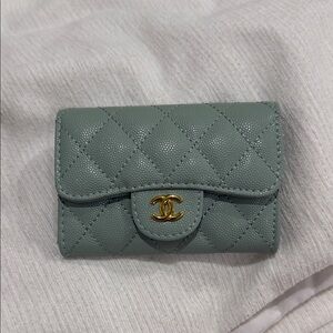 Quilted Leather Wallet in Green with Gold Accent